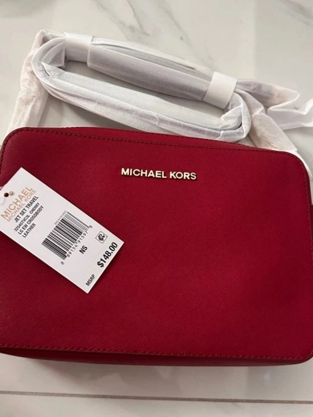 MICHAEL KORS Jet Set Travel LG EW Crossbody Cherry Leather NWT